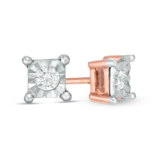 CT. T.W. Diamond Solitaire Square Stud Earrings in 10K Rose Gold