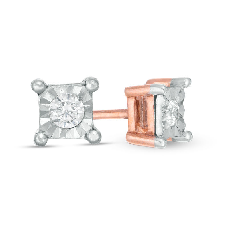 0.04 CT. T.W. Diamond Solitaire Square Stud Earrings in 10K Rose Gold