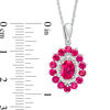 Thumbnail Image 1 of Oval Lab-Created Ruby and 0.04 CT. T.W. Diamond Double Frame Pendant in 10K White Gold