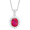 Thumbnail Image 0 of Oval Lab-Created Ruby and White Sapphire Sunburst Frame Pendant in Sterling Silver