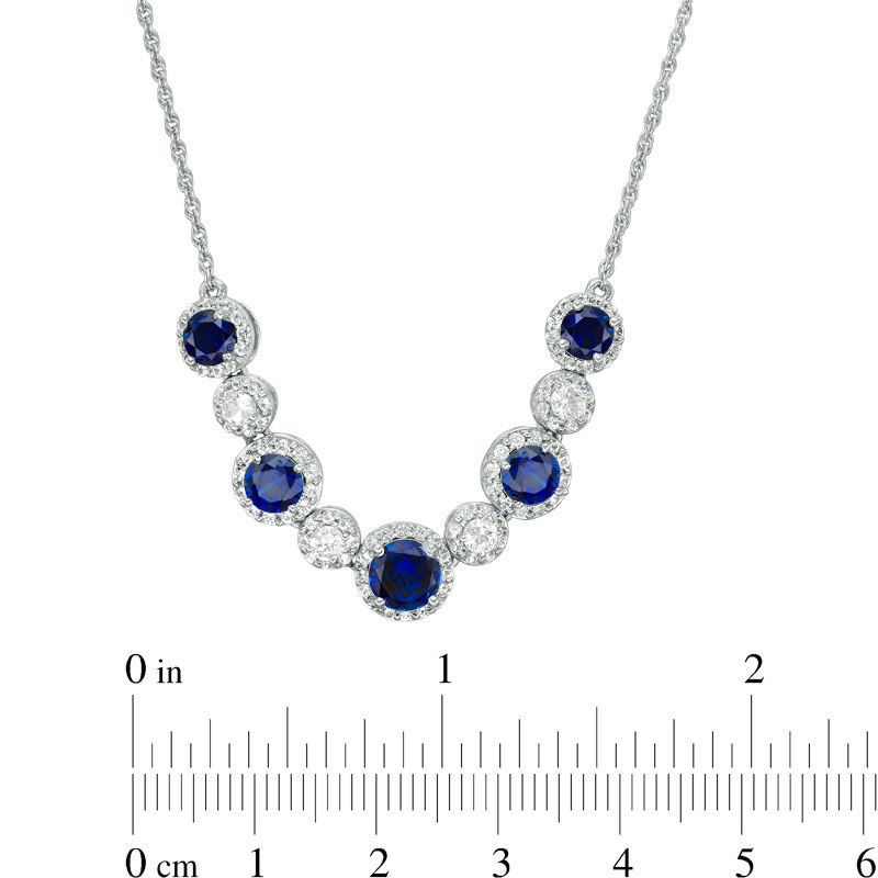 Alternating Lab-Created Blue and White Sapphire Frame Necklace in Sterling Silver