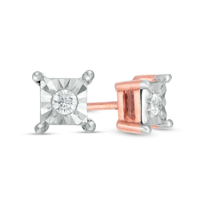 Main Image 1 of 0.145 CT. T.W. Diamond Solitaire Square Stud Earrings in 10K Rose Gold