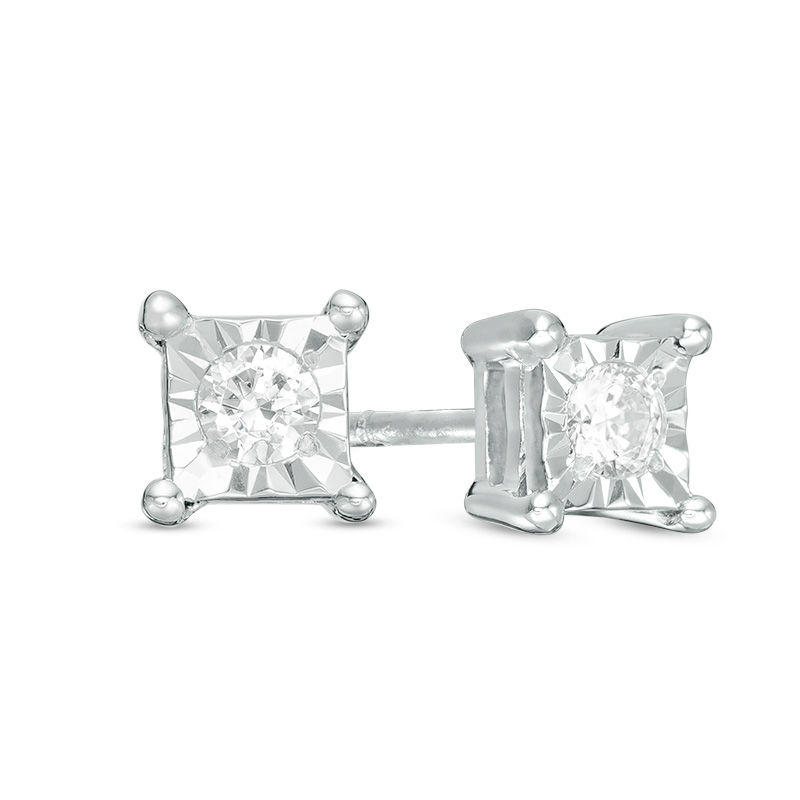 0.085 CT. T.W. Diamond Solitaire Square Stud Earrings in 10K White Gold