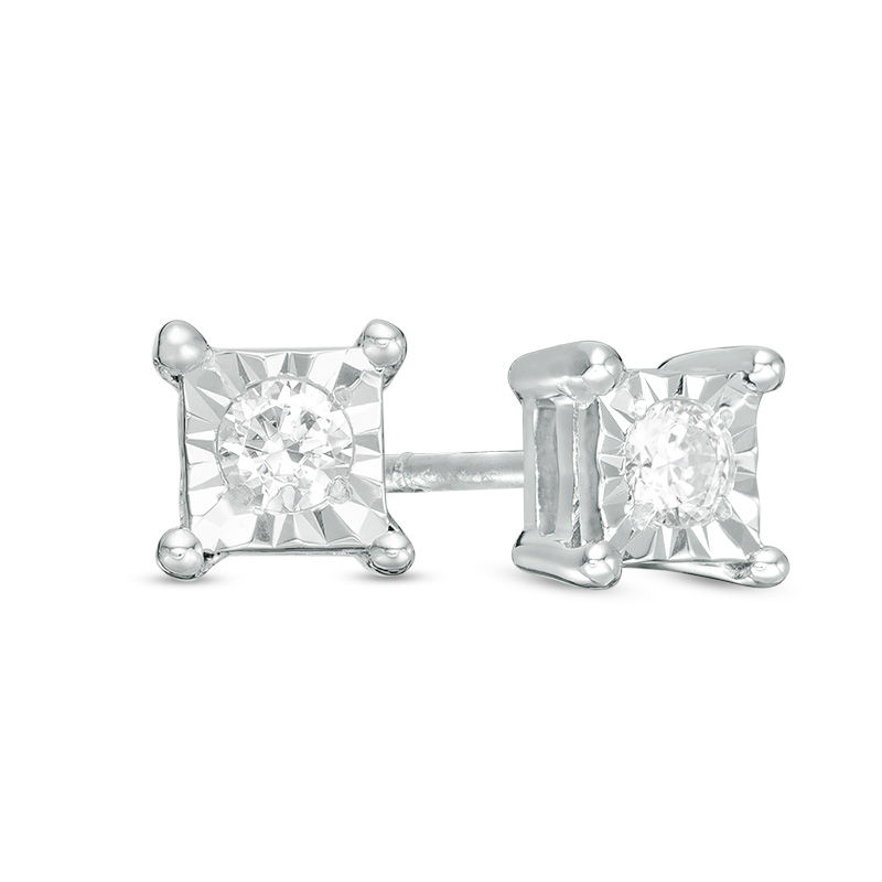 Main Image 1 of 0.085 CT. T.W. Diamond Solitaire Square Stud Earrings in 10K White Gold