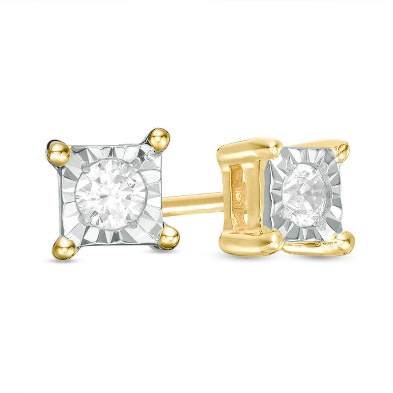 Main Image 1 of 0.085 CT. T.W. Diamond Solitaire Square Stud Earrings in 10K Gold