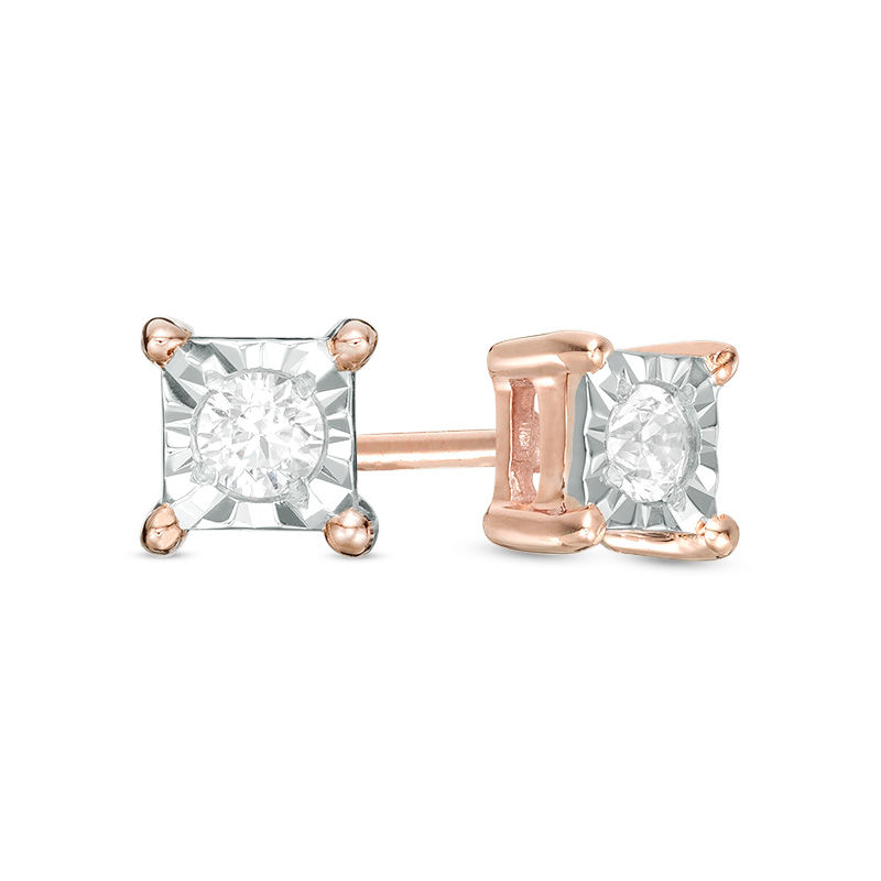 Main Image 1 of 0.085 CT. T.W. Diamond Solitaire Square Stud Earrings in 10K Rose Gold