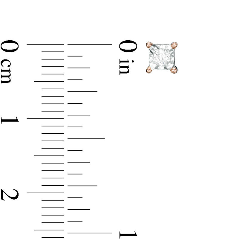 Main Image 2 of 0.085 CT. T.W. Diamond Solitaire Square Stud Earrings in 10K Rose Gold