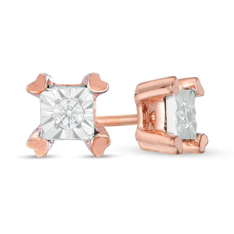 0.065 CT. T.W. Diamond Solitaire Square Stud Earrings in 10K Rose Gold