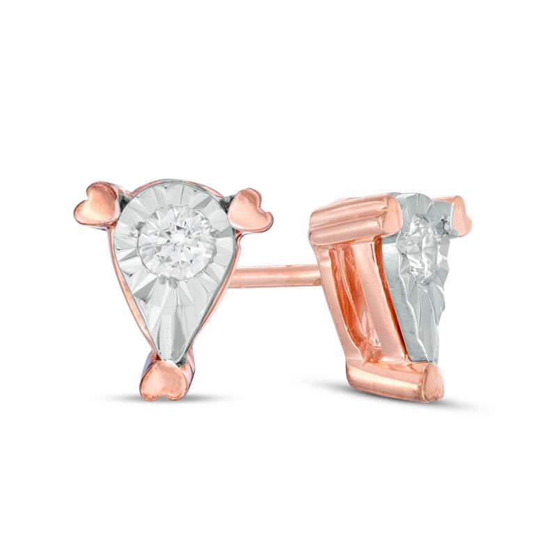 0.085 CT. T.W. Diamond Solitaire Pear-Shaped Stud Earrings in 10K Rose Gold