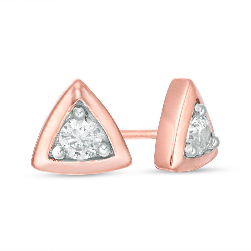 Main Image 1 of 0.23 CT. T.W. Diamond Solitaire Triangle Stud Earrings in 10K Rose Gold