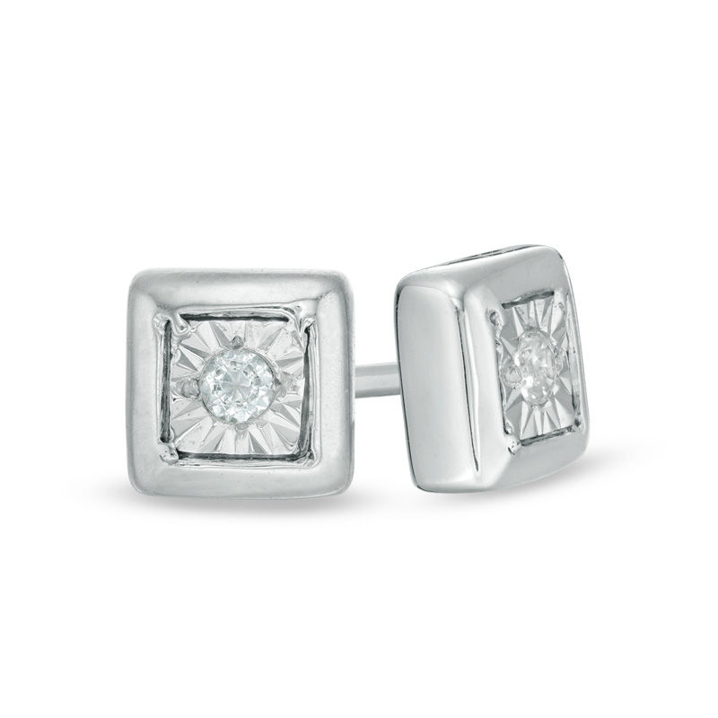 Main Image 1 of 0.085 CT. T.W. Diamond Solitaire Square Stud Earrings in 10K White Gold