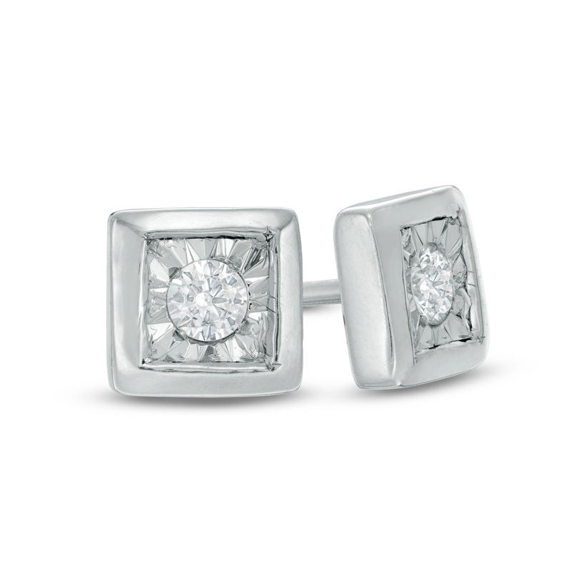0.23 CT. T.W. Diamond Solitaire Square Stud Earrings in 10K White Gold