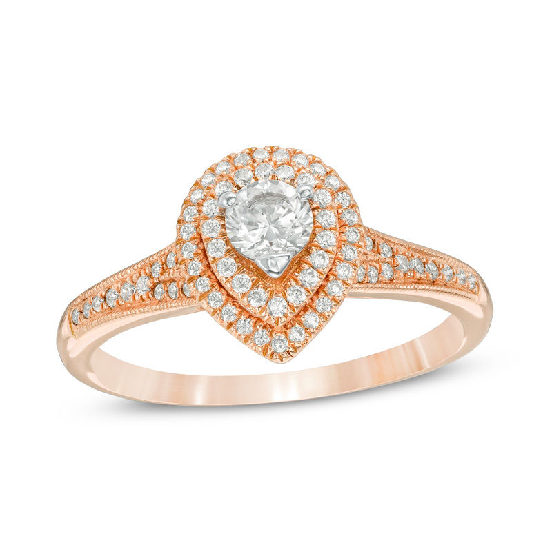 0.45 CT. T.W. Diamond Double Pear-Shaped Frame Vintage-Style Engagement Ring in 14K Rose Gold|Peoples Jewellers