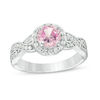 Thumbnail Image 1 of 7.0mm Lab-Created Pink Sapphire and 0.23 CT. T.W. Diamond Braid Engagement Ring in Sterling Silver