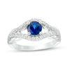 Thumbnail Image 0 of 5.5mm Lab-Created Blue Sapphire and 0.29 CT. T.W. Diamond Split Shank Engagement Ring in 10K White Gold