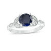 Thumbnail Image 0 of 7.0mm Lab-Created Blue Sapphire and 0.145 CT. T.W. Diamond Vintage-Style Petals Engagement Ring in 10K White Gold