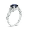 Thumbnail Image 1 of 7.0mm Lab-Created Blue Sapphire and 0.145 CT. T.W. Diamond Vintage-Style Petals Engagement Ring in 10K White Gold