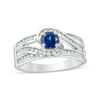 Thumbnail Image 1 of 5.0mm Lab-Created Blue Sapphire and 0.29 CT. T.W. Diamond Swirl Bypass Engagement Ring in Sterling Silver