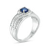 Thumbnail Image 1 of 5.0mm Lab-Created Blue Sapphire and 0.29 CT. T.W. Diamond Swirl Bypass Engagement Ring in Sterling Silver