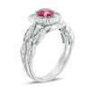 Thumbnail Image 2 of 5.0mm Lab-Created Ruby and 0.37 CT. T.W. Diamond Square Scallop Frame Bridal Set in 10K White Gold