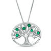 Thumbnail Image 1 of Lab-Created Emerald and Diamond Accent Tree of Life Oval Pendant in Sterling Silver