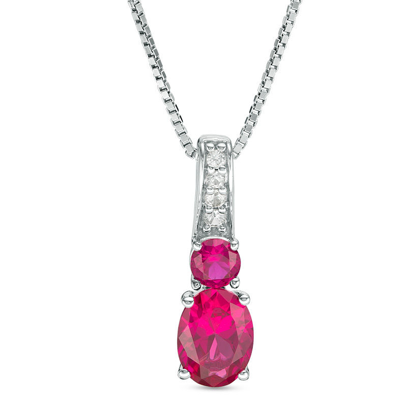 Lab-Created Ruby and White Sapphire Duo Drop Pendant in Sterling Silver