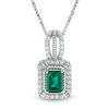 Emerald-Cut Lab-Created Emerald and White Sapphire Rope Frame Pendant in Sterling Silver