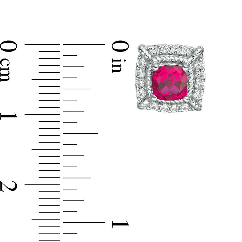 Main Image 2 of 5.0mm Cushion-Shaped Lab-Created Ruby and White Sapphire Square Rope Frame Stud Earrings in Sterling Silver