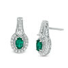 Thumbnail Image 0 of Oval Lab-Created Emerald and White Sapphire Frame Drop Earrings in Sterling Silver