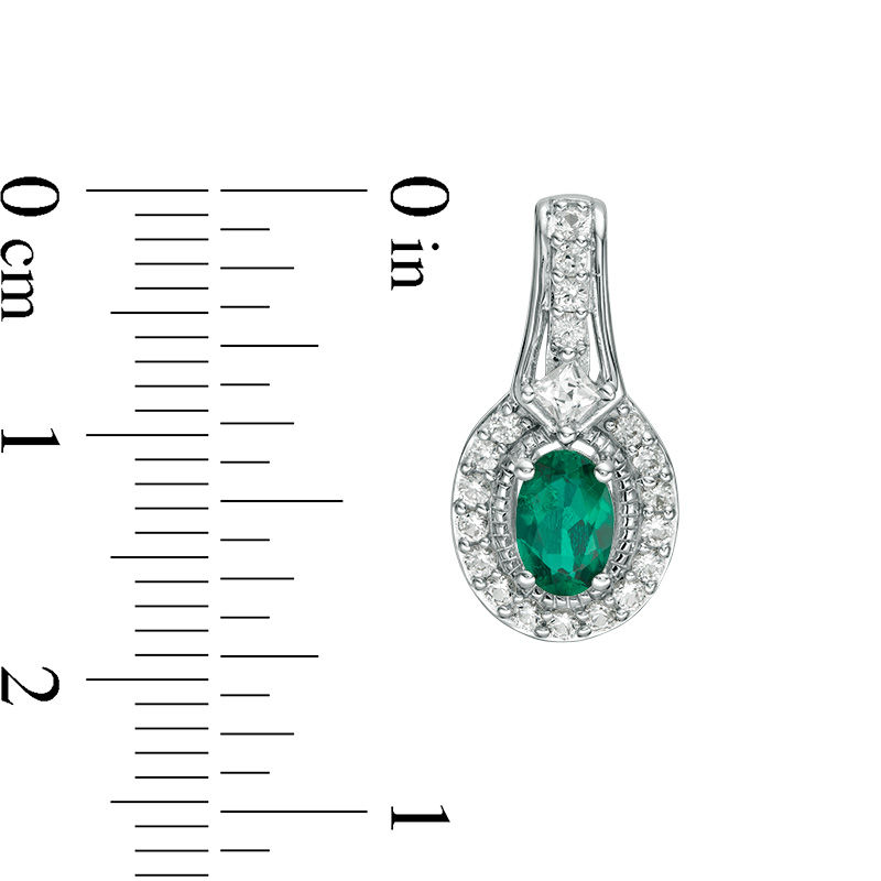 Oval Lab-Created Emerald and White Sapphire Frame Drop Earrings in Sterling Silver