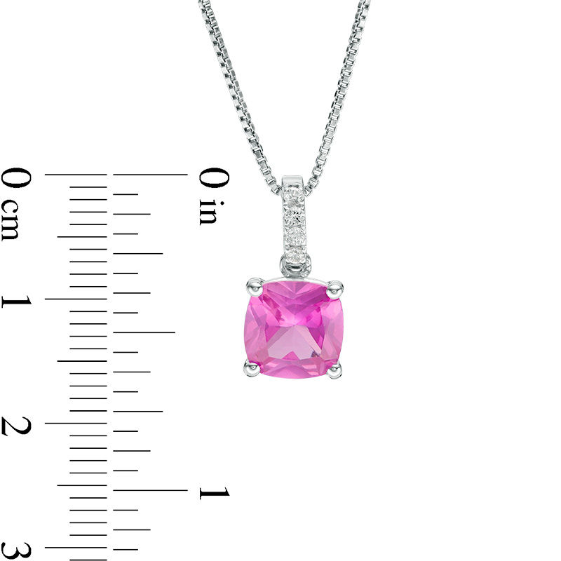8.0mm Cushion-Cut Lab-Created Pink and White Sapphire Drop Pendant in Sterling Silver