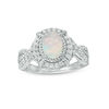 Thumbnail Image 0 of Oval Lab-Created Opal and White Sapphire Rope Twist Shank Ring in Sterling Silver