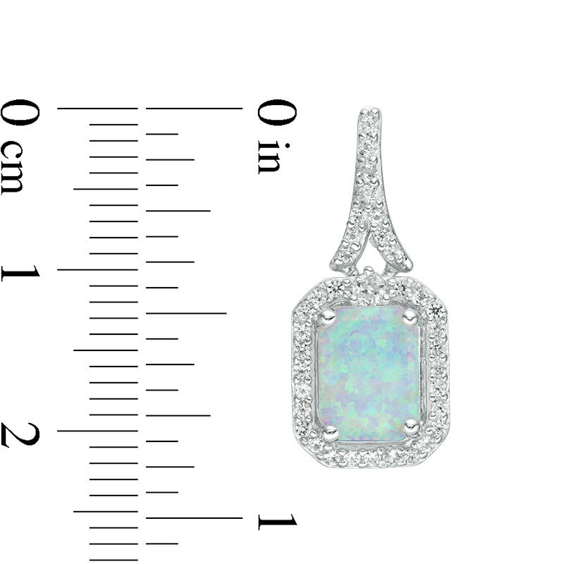 Emerald-Cut Lab-Created Opal and White Sapphire Frame Drop Earrings in Sterling Silver