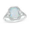 Thumbnail Image 1 of Emerald-Cut Lab-Created Opal and White Sapphire Split Shank Ring in Sterling Silver