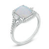 Thumbnail Image 1 of Emerald-Cut Lab-Created Opal and White Sapphire Split Shank Ring in Sterling Silver