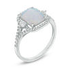 Thumbnail Image 2 of Emerald-Cut Lab-Created Opal and White Sapphire Split Shank Ring in Sterling Silver