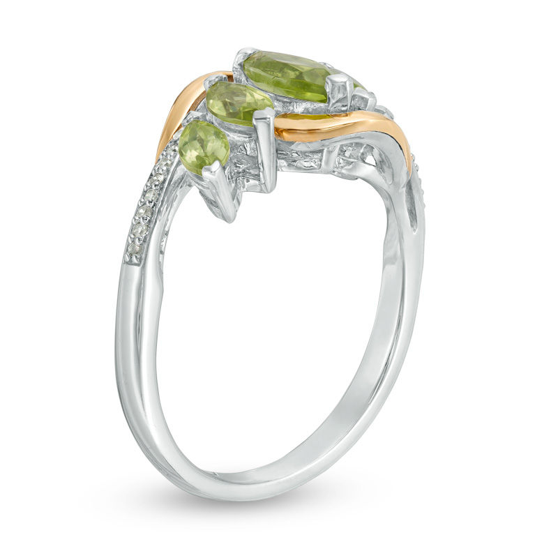 Main Image 2 of Marquise Peridot and 0.046 CT. T.W. Diamond Five Stone Ring in Sterling Silver and 14K Gold