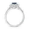 Thumbnail Image 4 of Oval Blue Sapphire and 0.32 CT. T.W. Diamond Bridal Set in 14K White Gold - Size 7