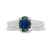 Thumbnail Image 6 of Oval Blue Sapphire and 0.32 CT. T.W. Diamond Bridal Set in 14K White Gold - Size 7