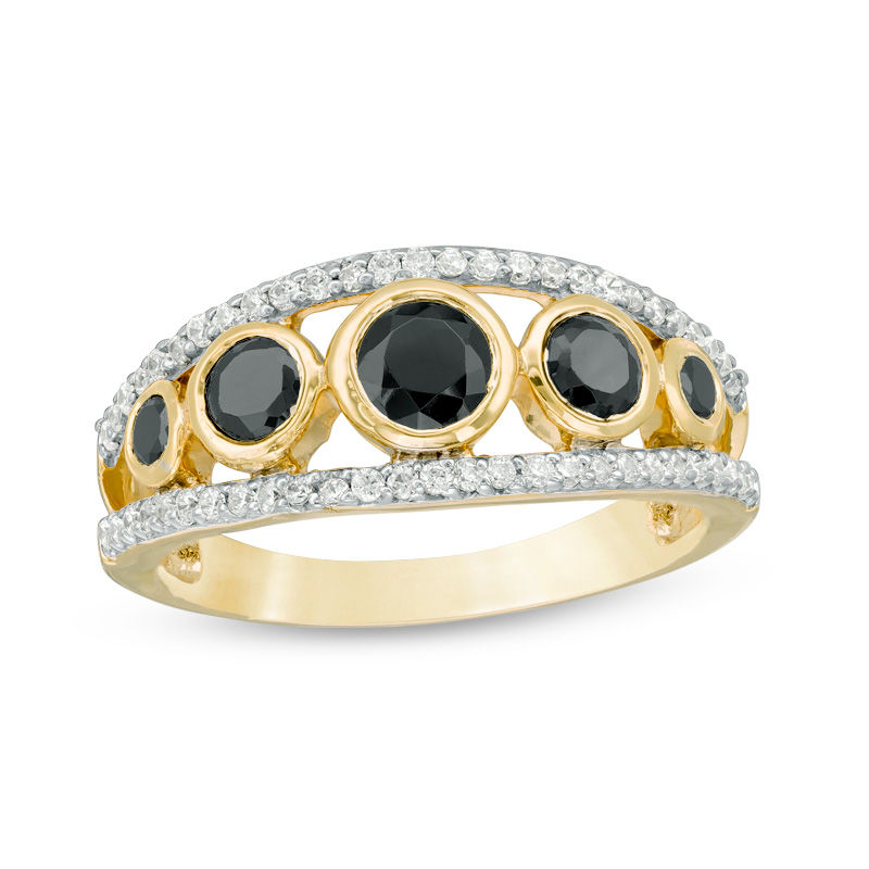 Main Image 1 of 0.95 CT. T.W. Enhanced Black and White Diamond Five Stone Ring in 10K Gold