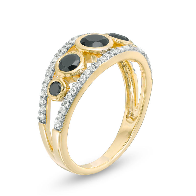 Main Image 2 of 0.95 CT. T.W. Enhanced Black and White Diamond Five Stone Ring in 10K Gold