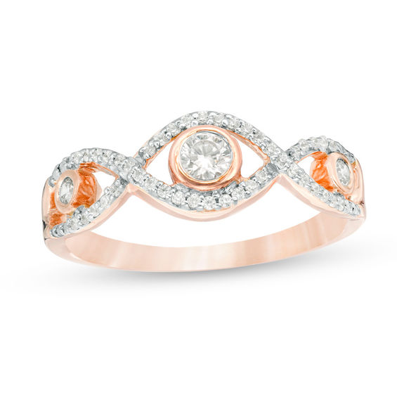 0.23 CT. T.W. Diamond Three Stone Twist Ring in 10K Rose Gold