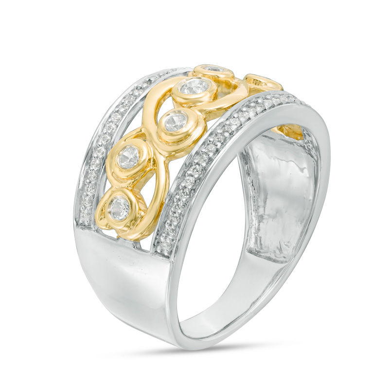 Main Image 2 of 0.37 CT. T.W. Diamond Filigree Scroll Ring in 10K Two-Tone Gold