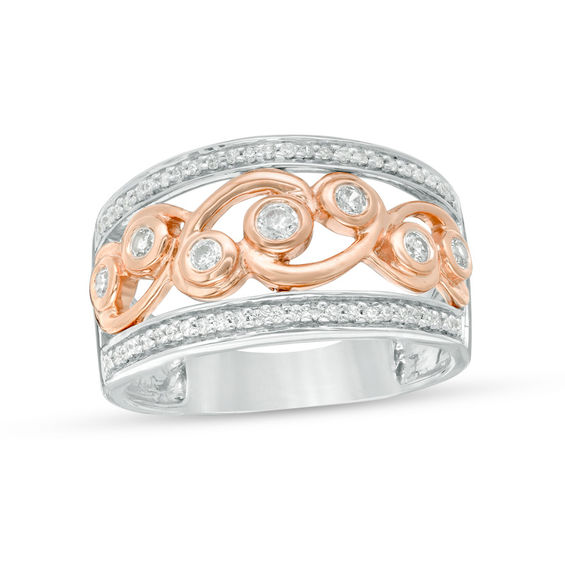 0.37 CT. T.W. Diamond Filigree Scroll Ring in 10K Two-Tone Gold 0.37 CT. T.W. Diamond Filigree Scroll Ring in 10K Two-Tone Gold
