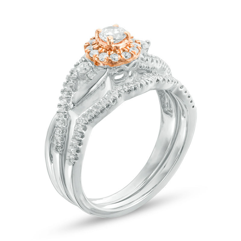 Main Image 2 of 0.45 CT. T.W. Diamond Frame Twist Bridal Set in 10K Two-Tone Gold