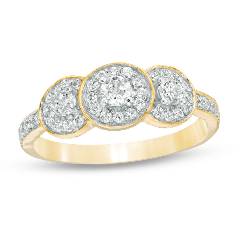 0.45 CT. T.W. Diamond Three Stone Frame Engagement Ring in 10K Gold|Peoples Jewellers