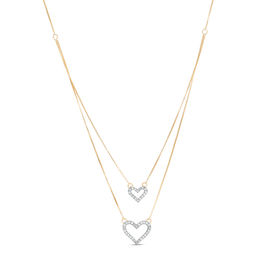 0.15 CT. T.W. Diamond Heart Double Strand Necklace in 10K Gold - 17"