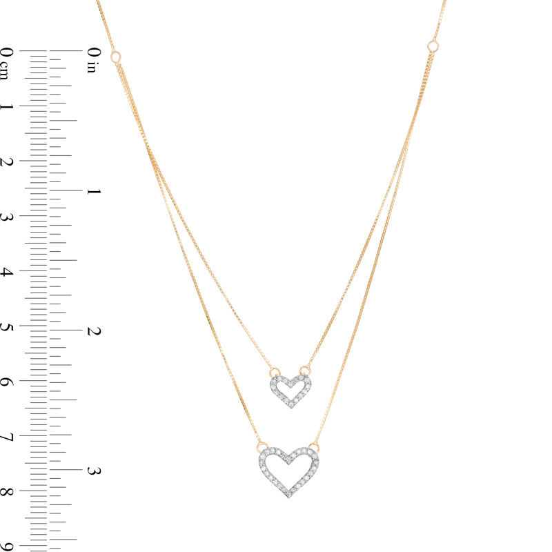 0.15 CT. T.W. Diamond Heart Double Strand Necklace in 10K Gold - 17"