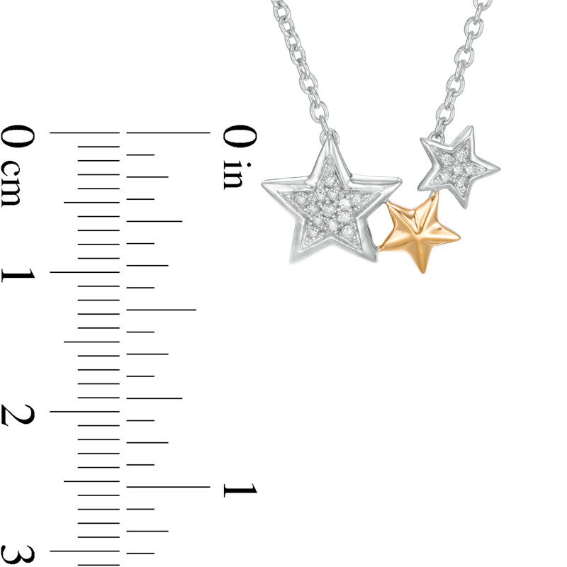 0.06 CT. T.W. Diamond Triple Star Necklace in Sterling Silver and 10K Gold - 16.5"