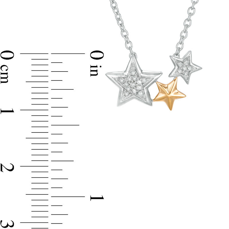 Main Image 2 of 0.06 CT. T.W. Diamond Triple Star Necklace in Sterling Silver and 10K Gold - 16.5"